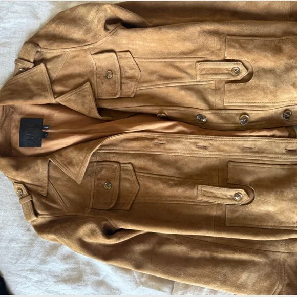 PAIGE Suede Tawnie Biker Jacket In Cognac (XS) 100% LEATHER - Picture 7 of 8